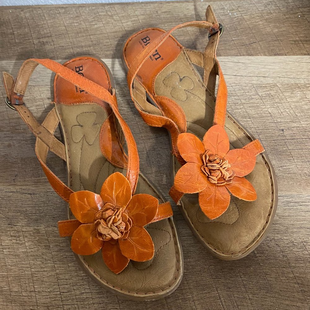 Born Orange Flower Sling back Sandals Size 8
